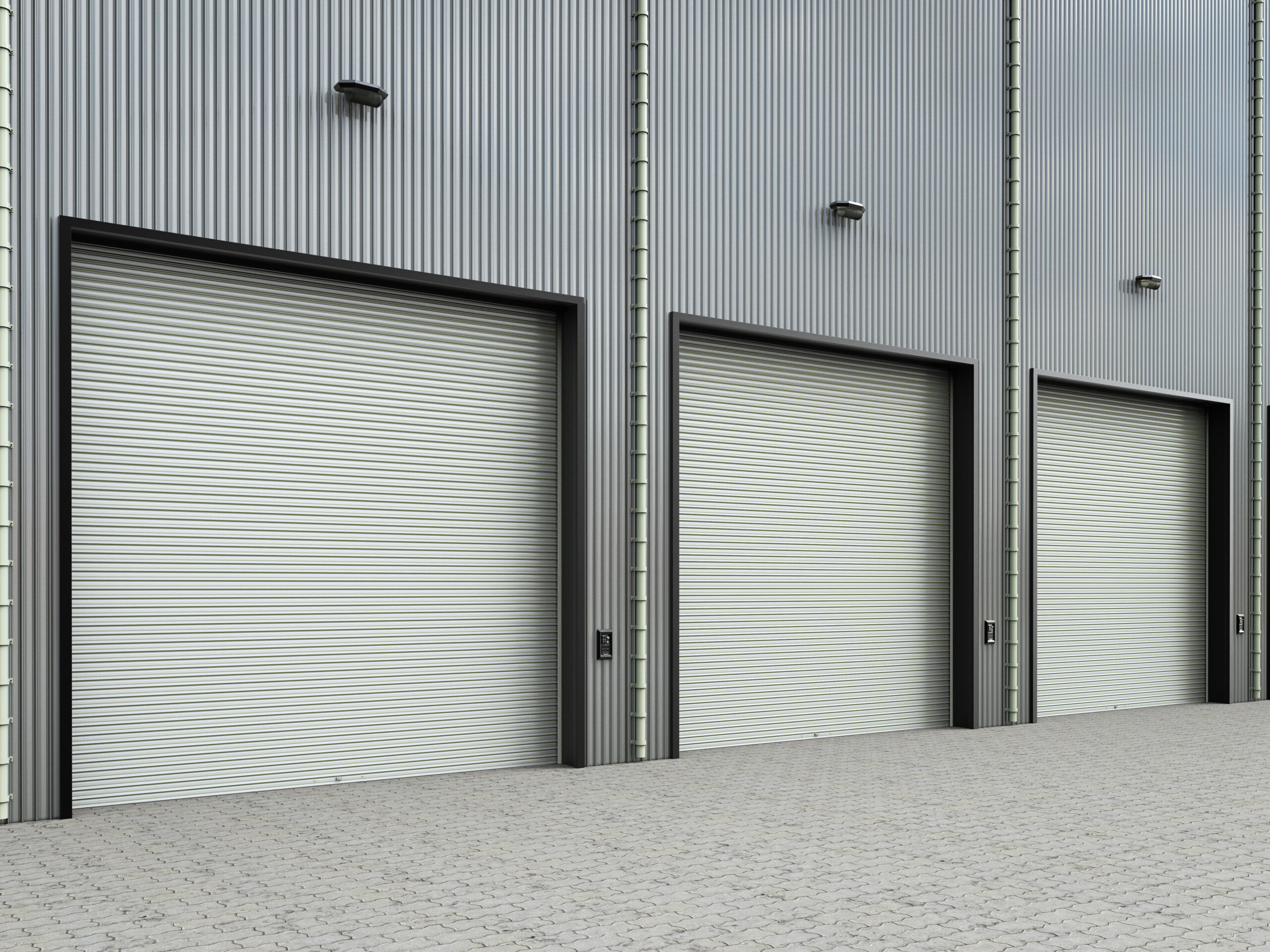 warehouse exterior with shutter doors